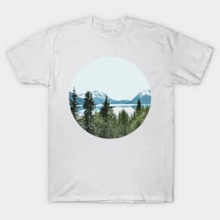 Snow Mountains Lake Trees Art T-Shirt